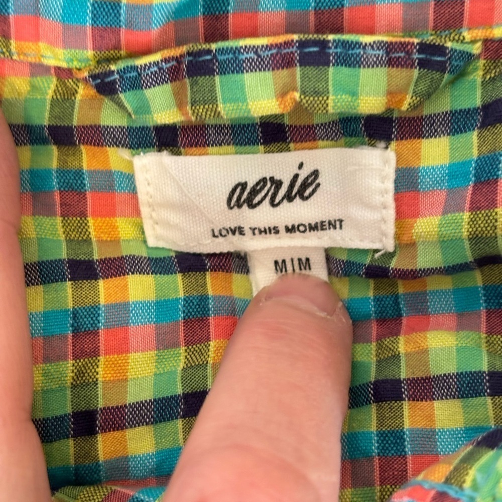 Men’s Aerie multicolored plaid button down size M - Picture 2 of 7